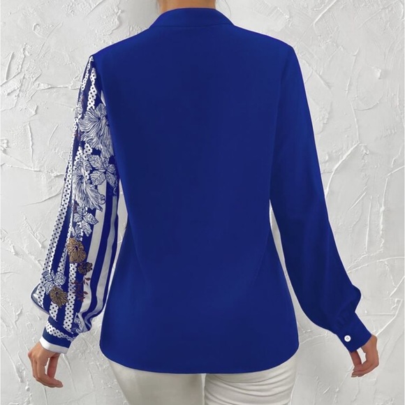 Elegant Striped Floral Print Long Sleeve Button Down Shirt Top Blouse White - Picture 13 of 16